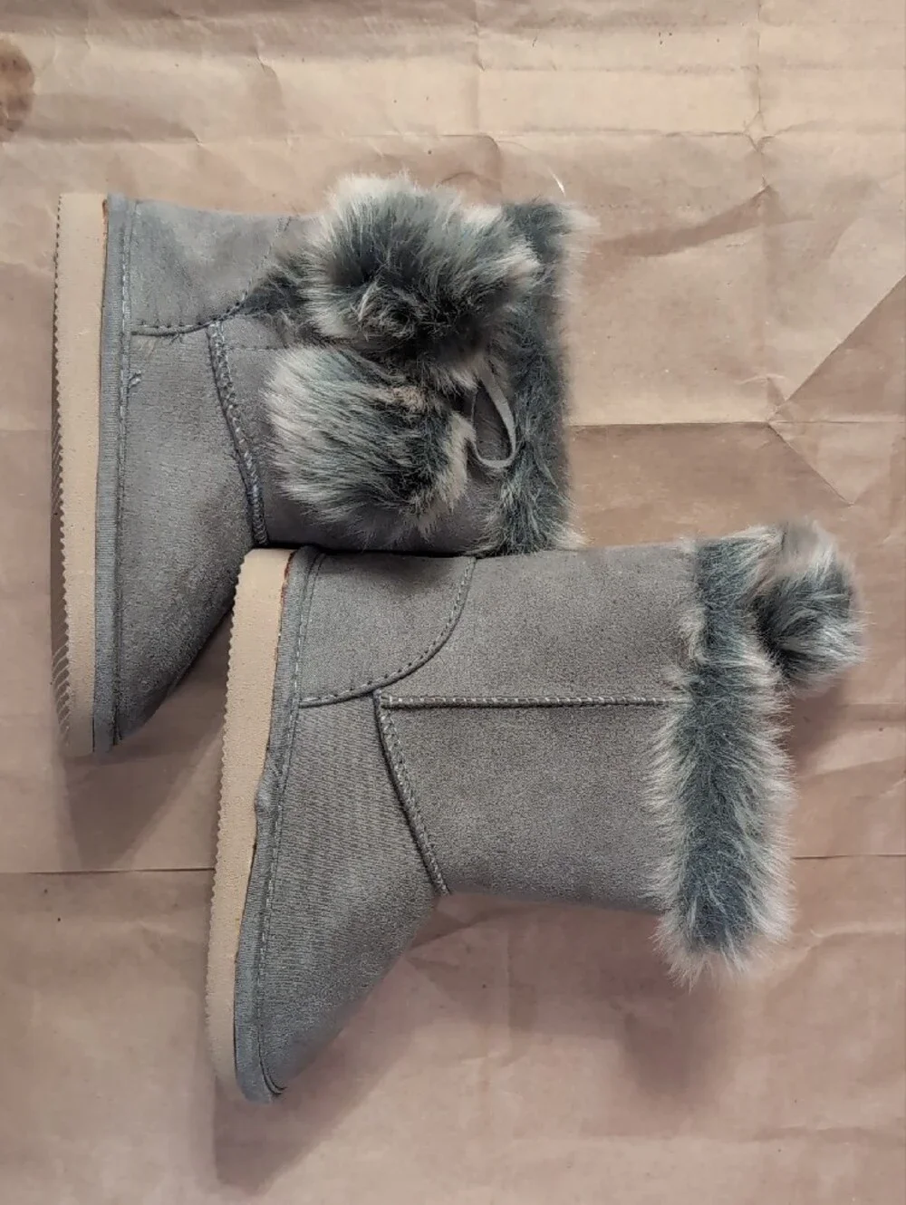 Koala Kids Gray Faux-Fur Trim Booties